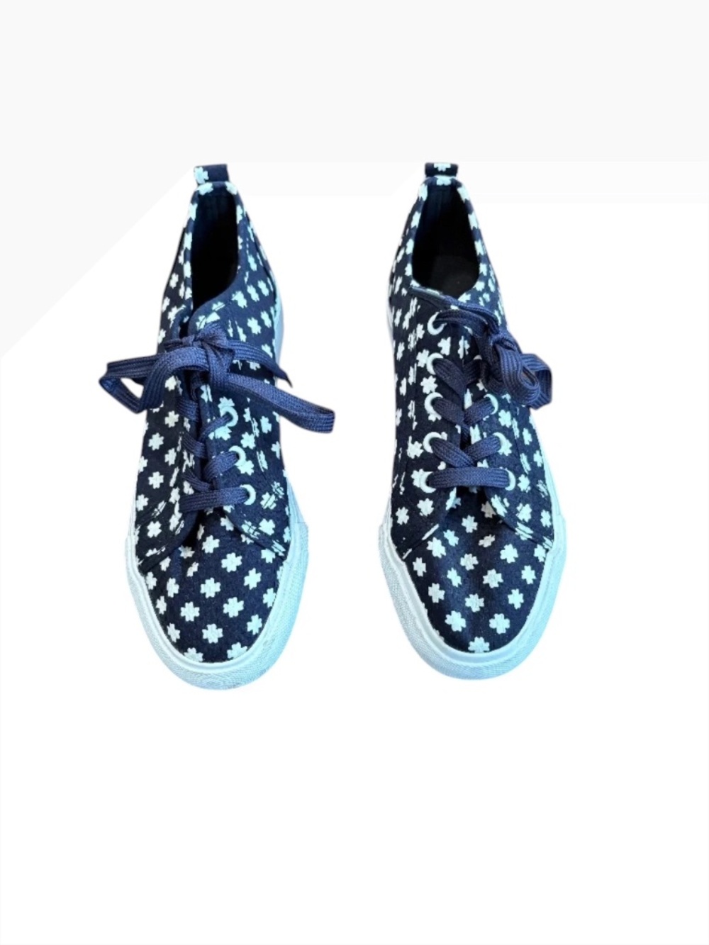 Joe Fresh Navy White Geometric Floral Canvas Lace Up Low Top Sneakers Size 8